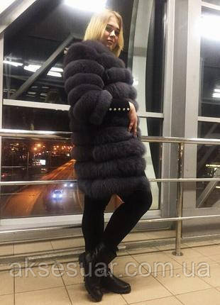Шуба з натурального хутра песця 4 в 1 колір графіт, фото 1
