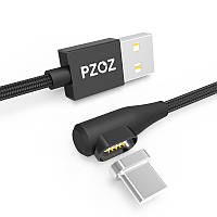 Магнитный кабель USB Type-C PZOZ с угловым подключением для зарядки и передачи данных (Черный, 1м)