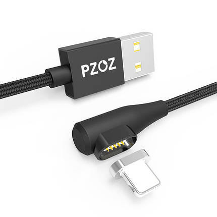 Магнітний кабель Lightning PZOZ з кутовим під'єднанням для заряджання iPhone/iPad/iPod (Чорний, 1 м), фото 2