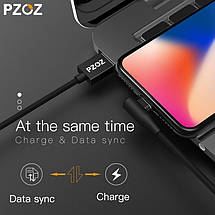 Магнітний кабель Lightning PZOZ з кутовим під'єднанням для заряджання iPhone/iPad/iPod (Чорний, 1 м), фото 2