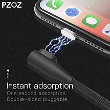 Магнітний кабель Lightning PZOZ з кутовим під'єднанням для заряджання iPhone/iPad/iPod (Чорний, 1 м), фото 3