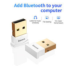 USB Mini Bluetooth-адаптер Baseus бездротовий передавач bluetooth 4.0 для комп'ютера CCALL-BT01 (Білий), фото 2