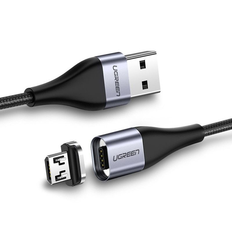 Магнітний кабель Micro USB Ugreen для заряджання і передачі даних (Чорний, 1м)
