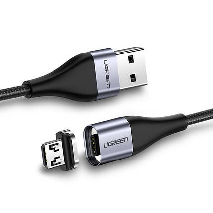 Магнітний кабель Micro USB Ugreen для заряджання і передачі даних (Чорний, 1м), фото 2