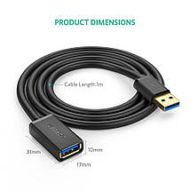 USB кабель подовжувач Ugreen USB 3.0 US129 (AM / AF штекер - гніздо, Чорний, 3м), фото 2