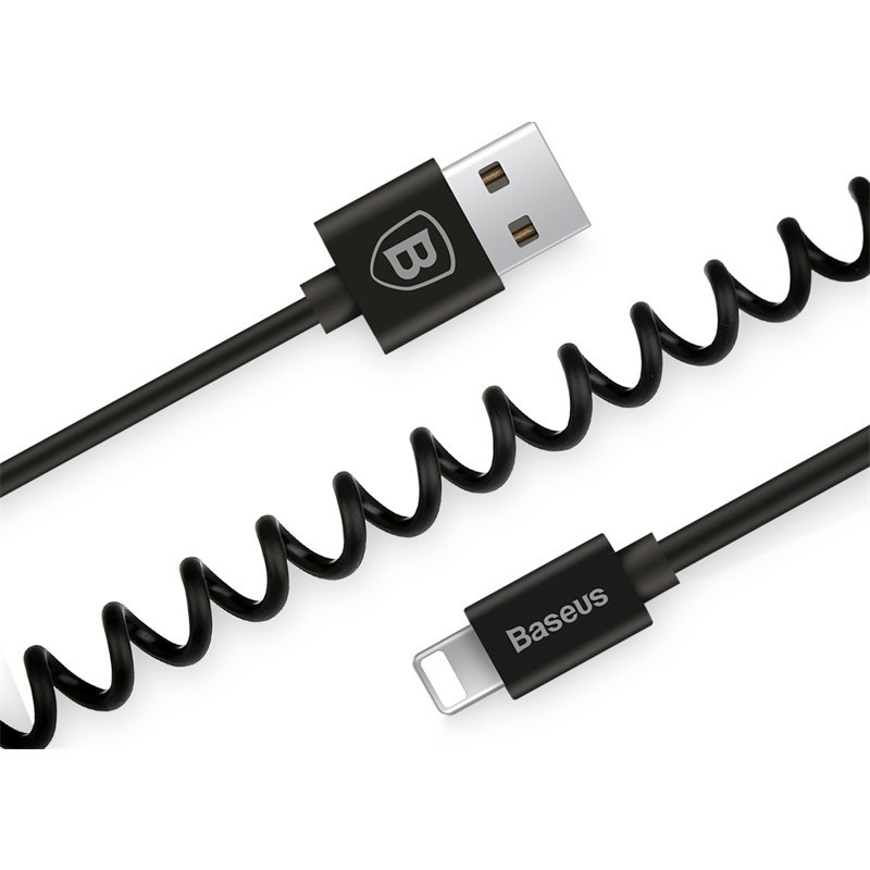 Кабель Lightning Baseus Elastic спиралеобразный для заряджання і передачі даних iPhone/iPad/iPod (Чорний, 1.6 м)