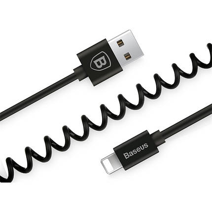 Кабель Lightning Baseus Elastic спиралеобразный для заряджання і передачі даних iPhone/iPad/iPod (Чорний, 1.6 м), фото 2