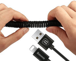 Кабель Lightning Baseus Elastic спиралеобразный для заряджання і передачі даних iPhone/iPad/iPod (Чорний, 1.6 м), фото 3