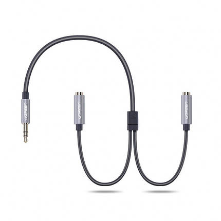 AUX 3.5 mm розгалужувач/спліттер Ugreen AV123 аудіо кабель (Чорний з сріблястим, 20см), фото 2