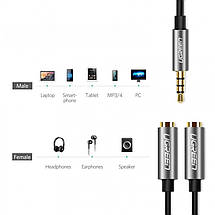 AUX 3.5 mm розгалужувач/спліттер Ugreen AV123 аудіо кабель (Чорний з сріблястим, 20см), фото 3