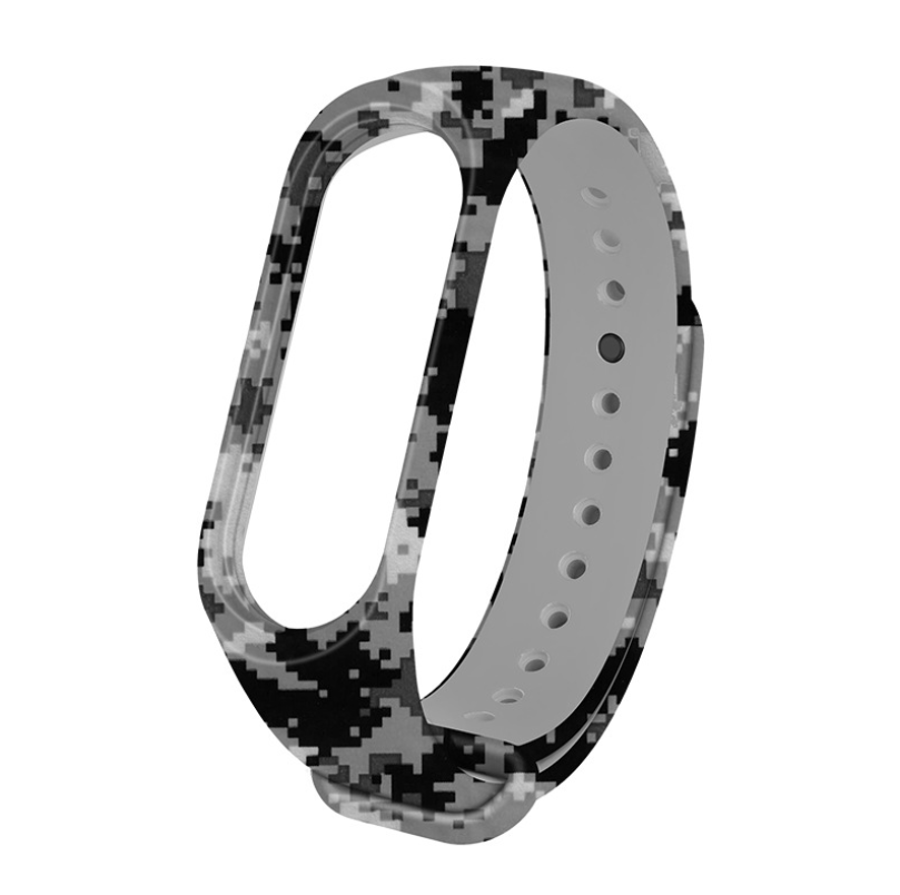 Ремінець Xiaomi Mi Band 4 / 3 MiJobs з малюнком силіконовий браслет Pixel камуфляж - Сірий / Чорний 2138P