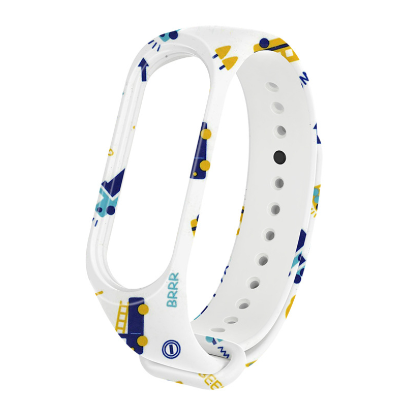 Ремінець Xiaomi Mi Band 4 / 3 MiJobs з малюнком силіконовий браслет Машинки - Білий 2138P
