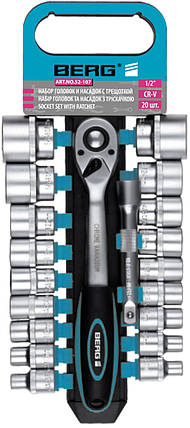 Набір головок Berg Cr-V з тріскачкою 1/2" 8 - 32 мм 20 шт (52-107), фото 1