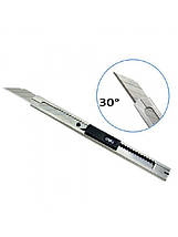 Ніж канцелярський Deli 2034 срібний, 9 мм, метал корпус, 30 градусів заточення леза, фото 3