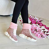 Жіночі снікерси з панчохом-довком на танкетці в натуральній шкірі та замші, фото 3