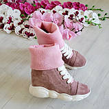 Жіночі снікерси з панчохом-довком на танкетці в натуральній шкірі та замші, фото 9