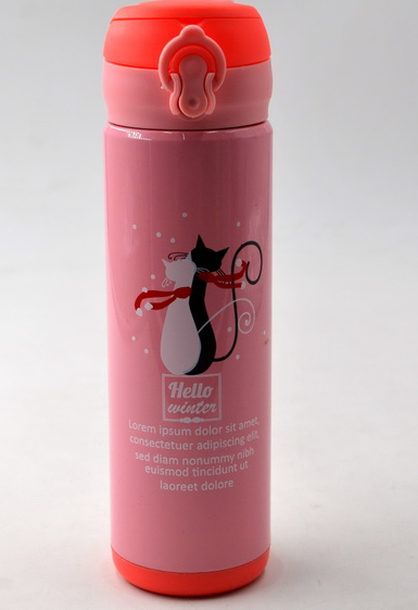 Термокухоль дитячий BN-37 0,5 л із кошенятами термочашка з трубочкою термос поїльник, фото 1