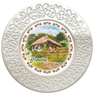 Тарілка полікерамічна Хата з мальвами 12 см укт06ф12