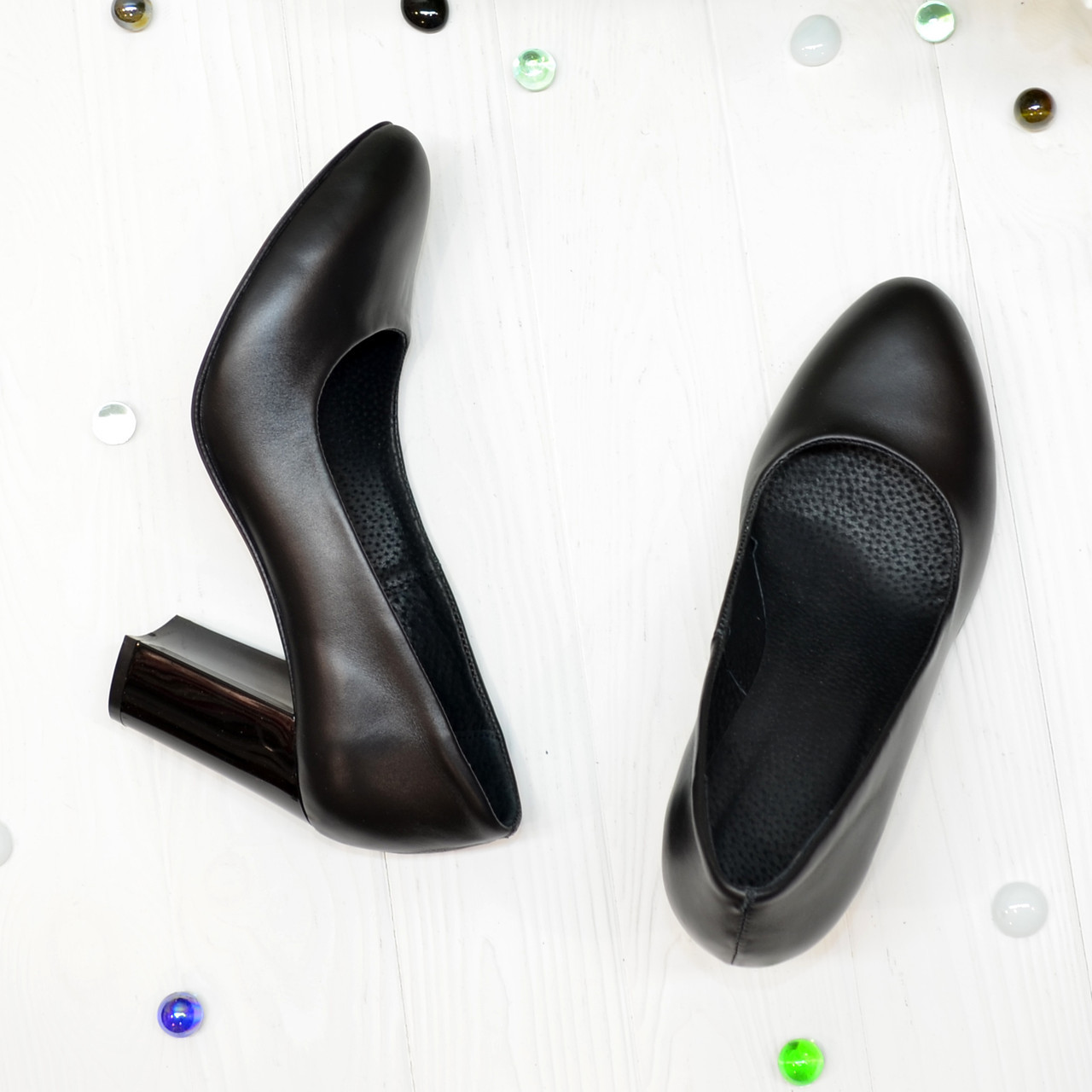 Туфли женские кожаные классические на устойчивом каблуке, цвет черный - фото 8 - id-p1038767223