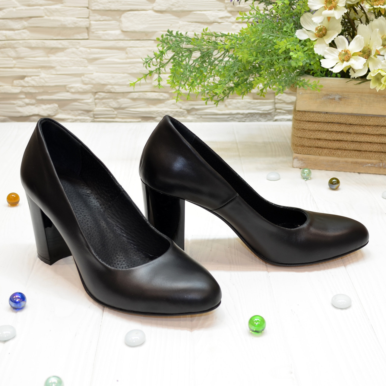 Туфли женские кожаные классические на устойчивом каблуке, цвет черный - фото 10 - id-p1038767223