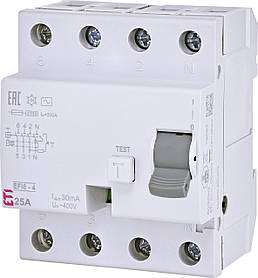 Диференціальне реле ETI (УЗО) 4p EFI6-P4 25A 30mA тип A 6kA (2061661)