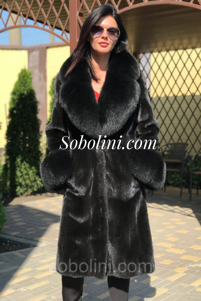 Шуба-пальто з нірки з оздобленням із піску, фото 1