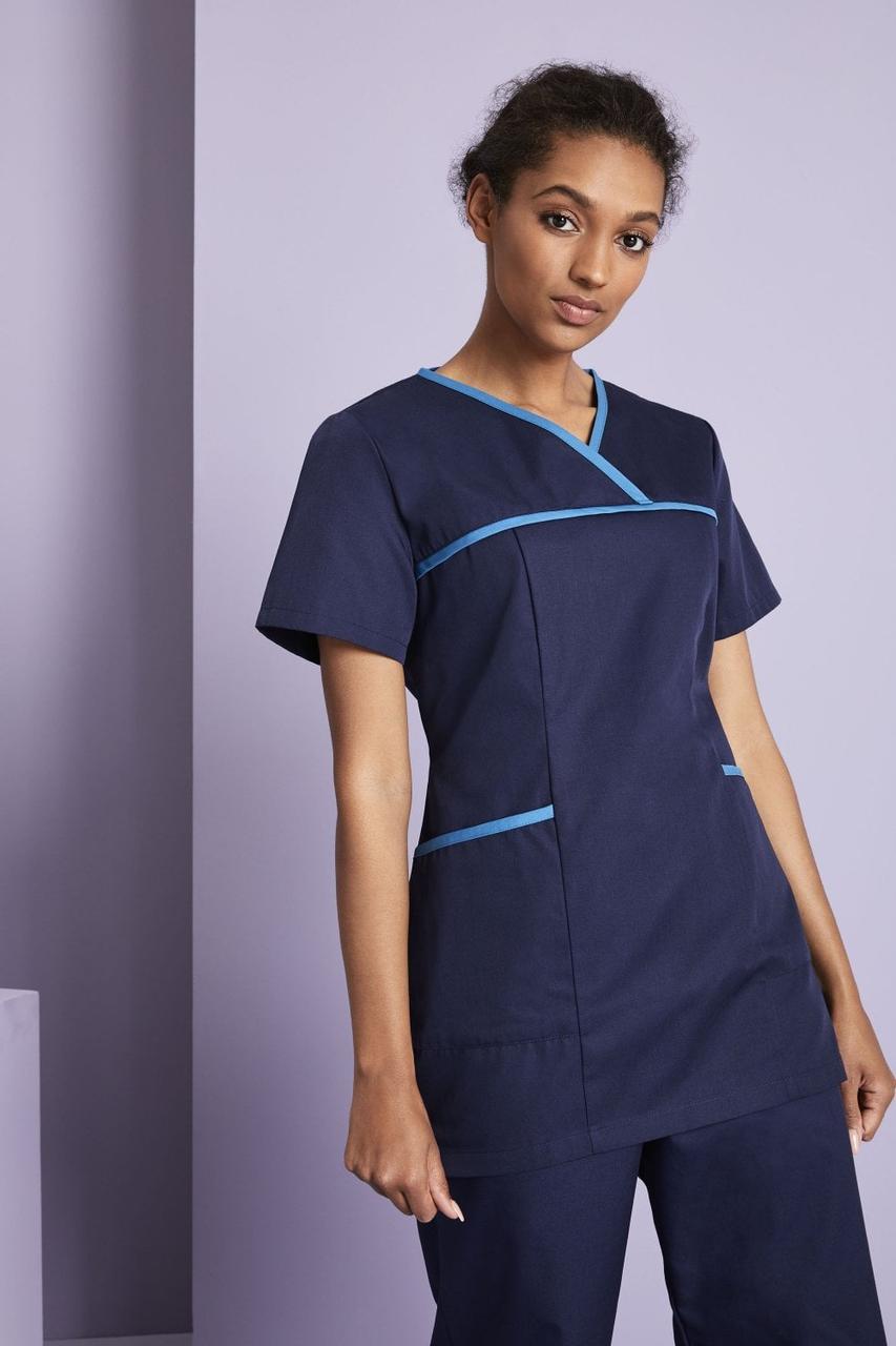 Медичний костюм жіночий темно-синій з бірюзовим кантом — 03108