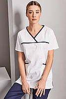Медицинский костюм женский белый с темно-синим кантом - 03109