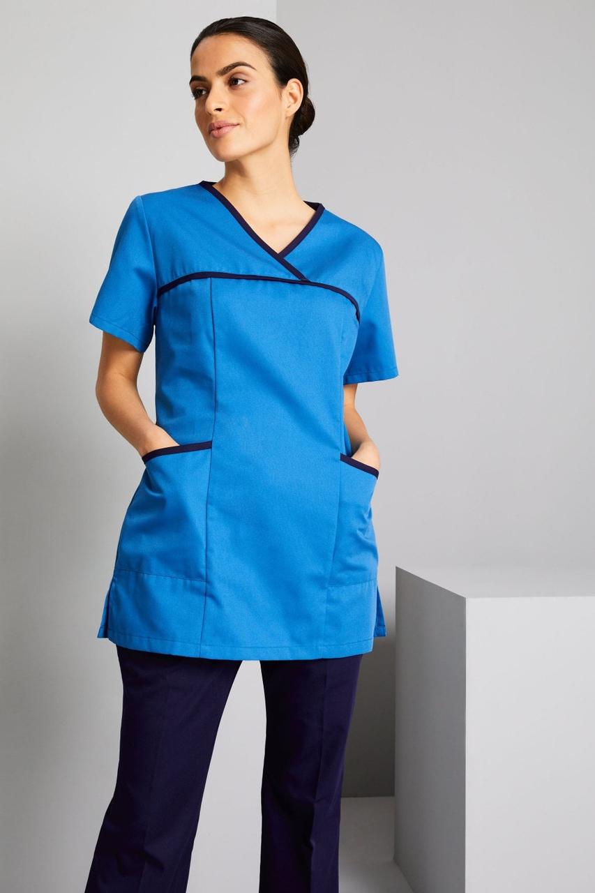 Медичний костюм жіночий бірюзовий з темно-синім кантом — 03110