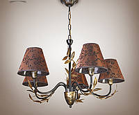 Красивая люстра в стиле флористика для зала, спальни 5-ти ламповая на цепи с абажурами 11605-1 серии "Прага"