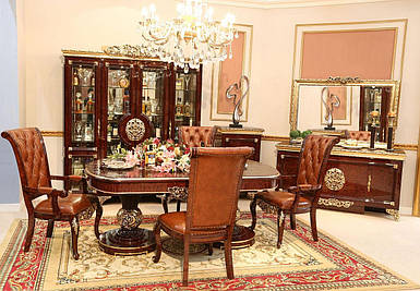Комплект стіл+6 стільців обідній коричневий бароко, Ермітаж