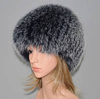 Женская шапка мех лисы цвет черный с изморозью