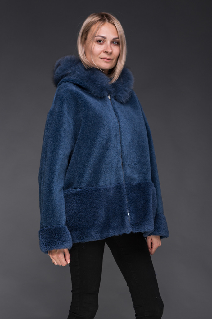 Двостороння шубка-дублянка з натуральної овчини з капюшоном, фото 1