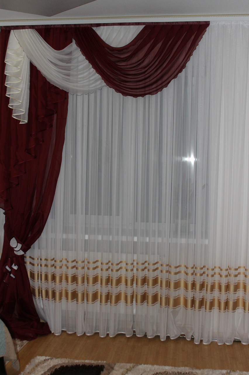 Ламбрекен зі шторою універсальний розмір Джулія Бордовий