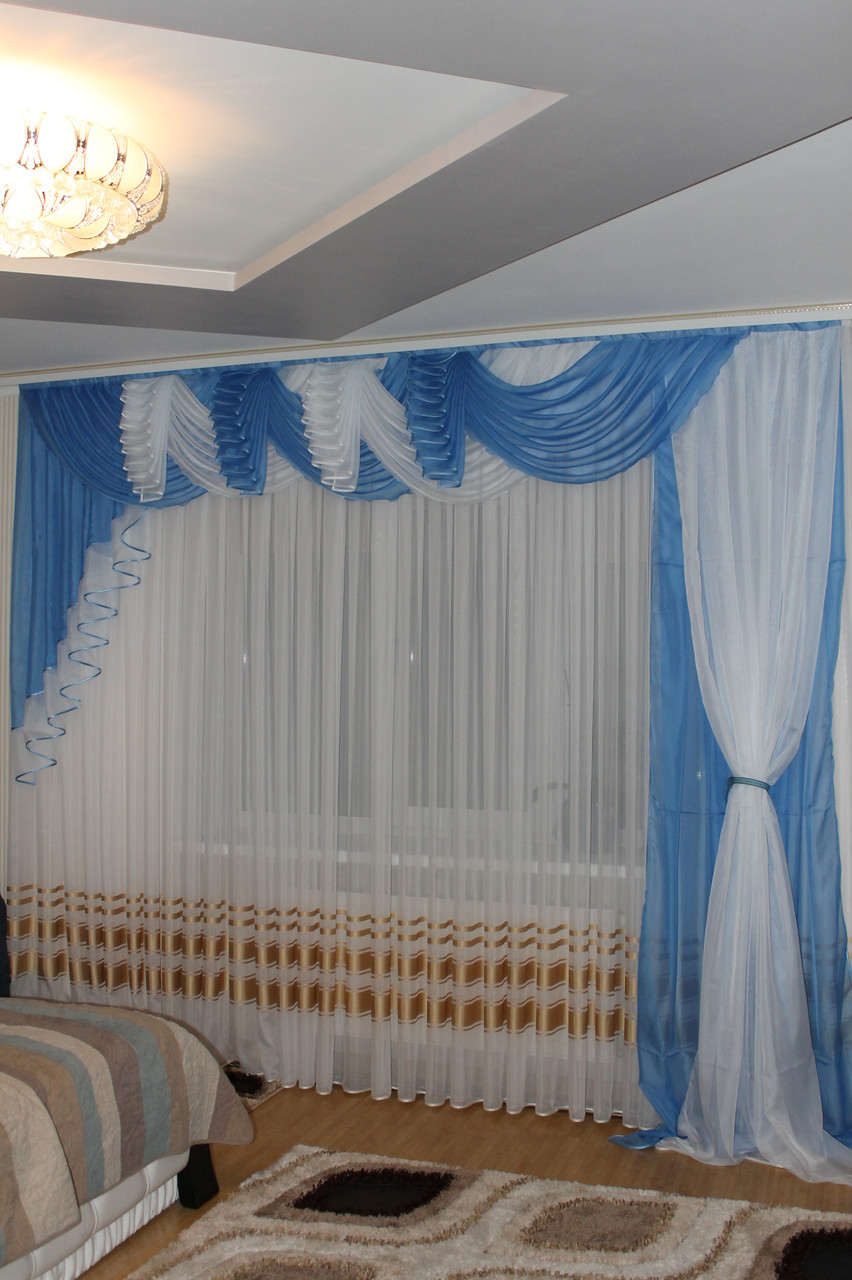 Ламбрекен шифоновий зі шторою 3м №126 Блакитний