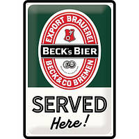 Табличка металлическая Becks-Served Here | Nostalgic-Art 22297