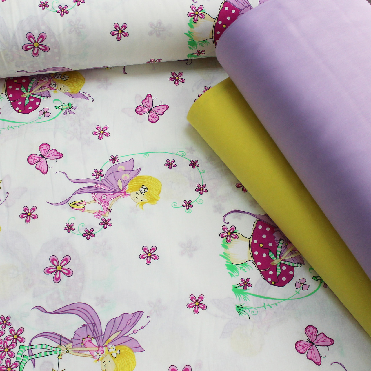Бавовняна тканина (ТУРЦІЯ шир. 2,4 м) феї зі світло-фіолетовими крилами (R-T-0234), фото 1