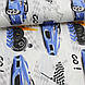 Бавовняна тканина (ТУРЕЧЧИНА шир. 2,4 м) великі блакитні гоночні машини з спідометром на білому, фото 2