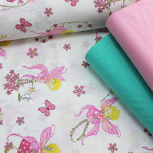 Бавовняна тканина (ТУРЦІЯ шир. 2,4 м) феї з яскраво-рожевими крилами