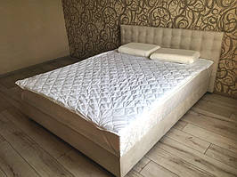 Ліжко Альянс Каміла 1,8 в оббивці під замш кольору топл. молоко з матрацом і підіймальним механізмом із ґудзиками