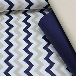 Бавовняна тканина (ТУРЦІЯ шир. 2,4 м) зигзаг темно-синій з бежевим (R-T-0251)