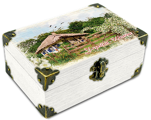 Еко-шкатулка Україна Хата з мальвами 10х15 см укш06б10х15