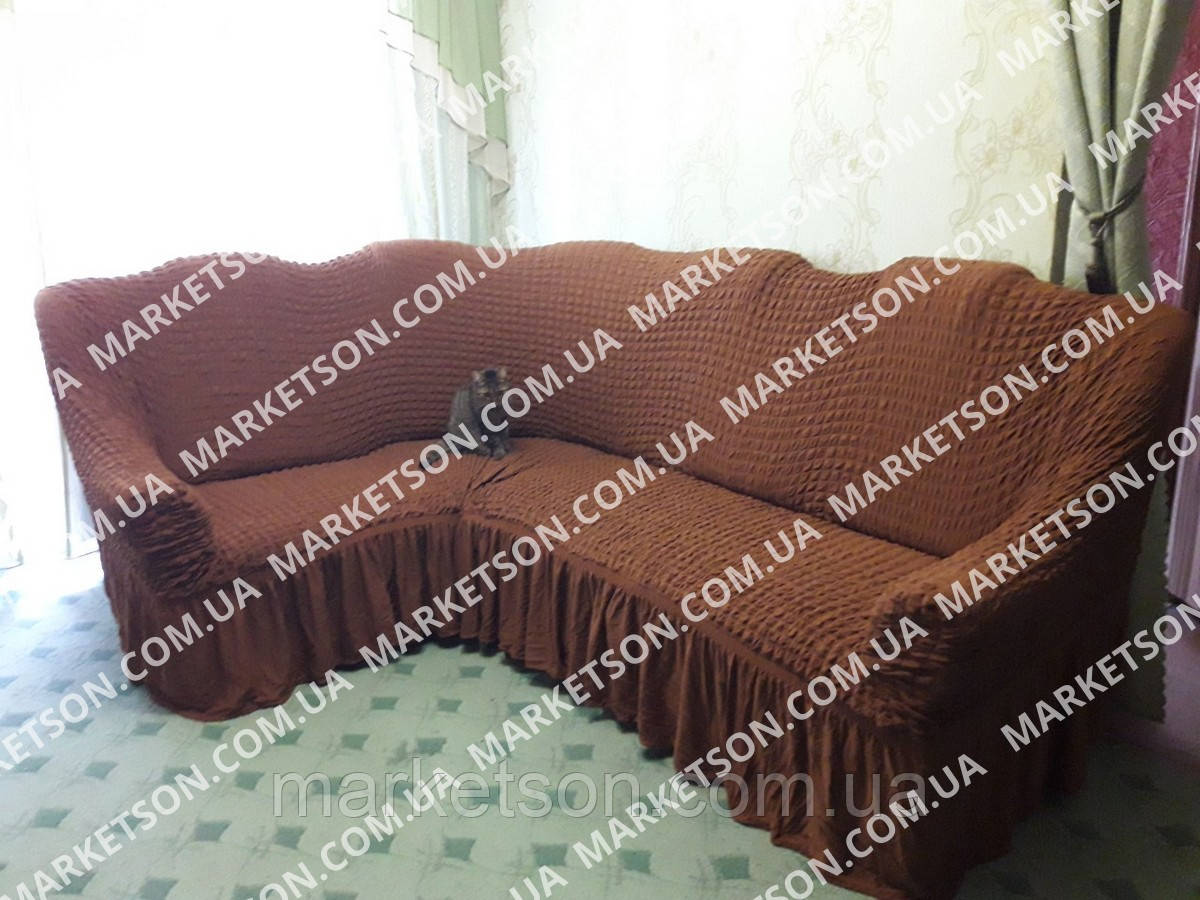 Універсальний натяжний чохол на кутовий диван із рюшем