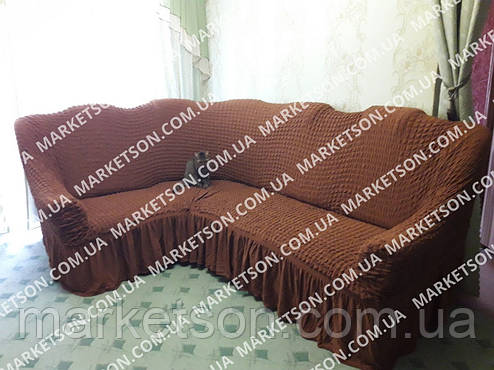 Універсальний натяжний чохол на кутовий диван із рюшем, фото 1