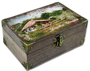 Еко-шкатулка Україна Хата з мальвами 10х15 см укш06к10х15