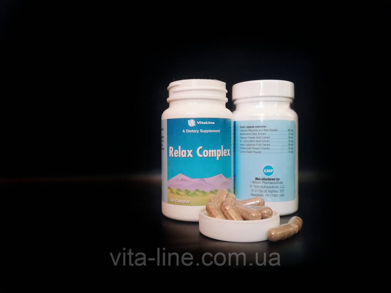 Релакс Комплекс/Relax Complex ВітаЛайн/VitaLine Заспокійливий та антистресовий комплекс 100 капсул, фото 1
