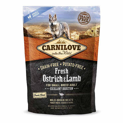 Сухий корм Carnilove Dog Adult Small Breed Fresh Ostrich & Lamb (для собак малих порід, страус+ягня) 1.5 кг, фото 1