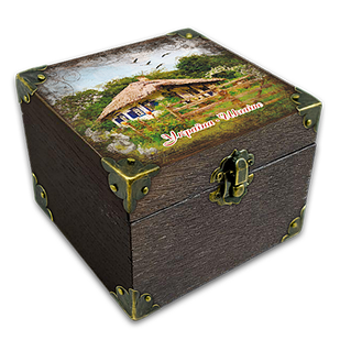 Еко-шкатулка Хата з мальвами 10х10 см укш06к10х10