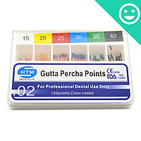 Гуттаперчевые штифты ассорти 02 #15-40, Gutta Percha Points assorted 15-40/02 (HTM) 120 шт