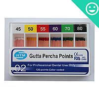 Гутаперчеві штифти асорті 02 #45-80, Gutta Percha Points assorted 45-80/02 (HTM) 120 шт